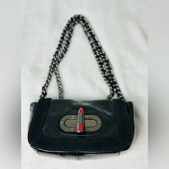 Betsey Johnson Lipstick Fever Black Leather & Suede Shoulder/Crossbody Bag - Picture 5 of 11